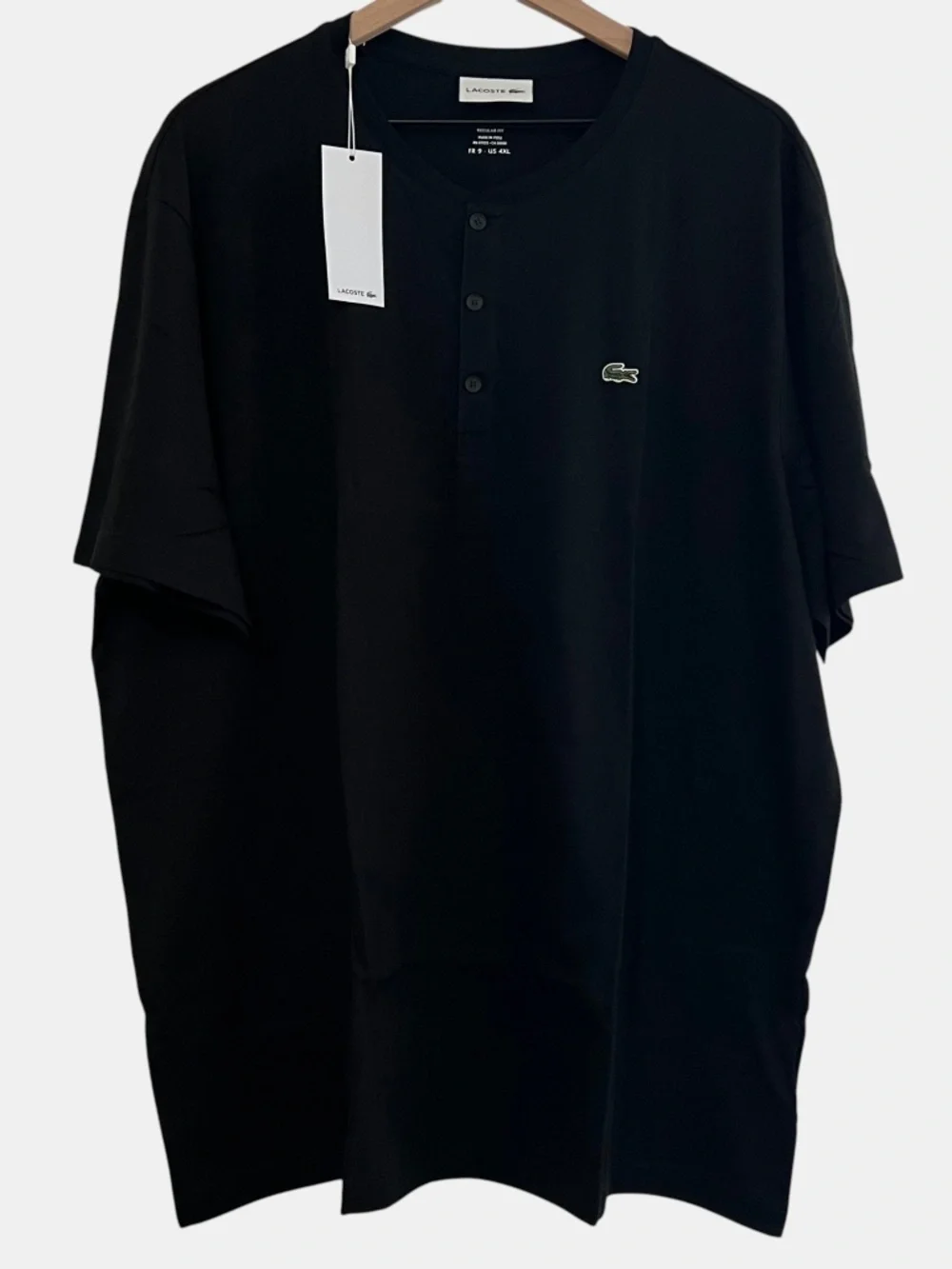 Lacoste Men's Henley T-Shirt 4XL Black Regular Fit Pima Cotton 3 Button NWT - Picture 2 of 6